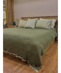 4 Katlı Haki Çift Taraflı Tek Kişilik Müslin Battaniye | 270 x 170 cm