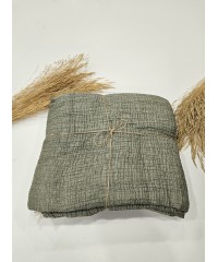 4 Katlı Haki Çift Taraflı Tek Kişilik Müslin Battaniye | 270 x 170 cm