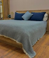 4 Katlı Mavi Çift Taraflı Çift Kişilik Müslin Battaniye | 230 x 240 cm