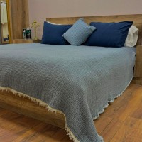 4 Katlı Mavi Çift Taraflı Çift Kişilik Müslin Battaniye | 230 x 240 cm