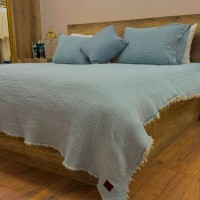 4 Katlı Bebe Mavi Çift Taraflı Çift Kişilik Müslin Battaniye | 250 x 240 cm