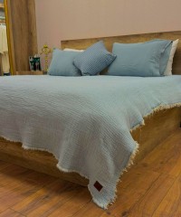 4 Katlı Bebe Mavi Çift Taraflı Çift Kişilik Müslin Battaniye | 250 x 240 cm 4 Katlı Bebe Mavi Çift Taraflı Çift Kişilik Müslin Battaniye | 250 x 240 cm