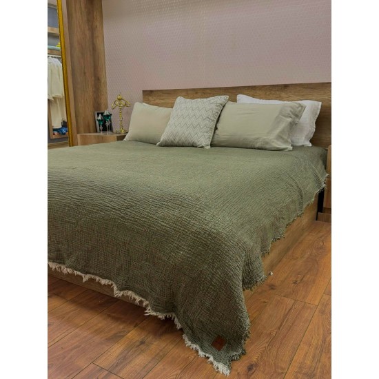 4 Katlı Haki Çift Taraflı Çift Kişilik Müslin Battaniye | 230 x 240 cm 4 Katlı Haki Çift Taraflı Çift Kişilik Müslin Battaniye | 230 x 240 cm