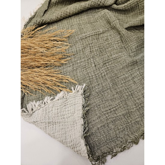 4 Katlı Haki Çift Taraflı Çift Kişilik Müslin Battaniye | 230 x 240 cm 4 Katlı Haki Çift Taraflı Çift Kişilik Müslin Battaniye | 230 x 240 cm