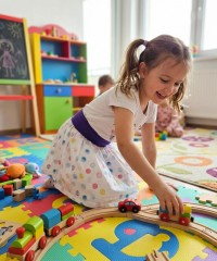 Kız Çocuk Desenli Saten Etek | Mor Ribana Lastikli Puantiye Etek