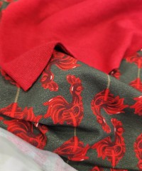 Baskılı Süprem Kumaş | %95 Pamuk %5 Elastan | 150 cm | 210 Gsm |  Kırmızı Horoz Desen