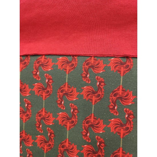 Baskılı Süprem Kumaş | %95 Pamuk %5 Elastan | 150 cm | 210 Gsm |  Kırmızı Horoz Desen
