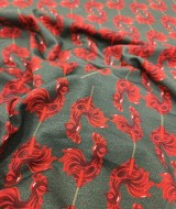 Baskılı Süprem Kumaş | %95 Pamuk %5 Elastan | 150 cm | 210 Gsm |  Kırmızı Horoz Desen