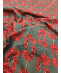 Baskılı Süprem Kumaş | %95 Pamuk %5 Elastan | 150 cm | 210 Gsm |  Kırmızı Horoz Desen