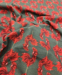 Baskılı Süprem Kumaş | %95 Pamuk %5 Elastan | 150 cm | 210 Gsm |  Kırmızı Horoz Desen