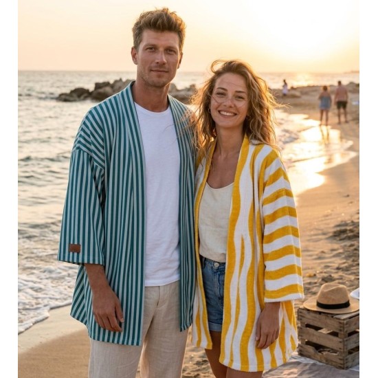 Pamuklu Havlu Kumaş | Turuncu Çizgili