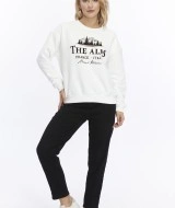 Kadife The Alps Desenli Ekru Yumuşak Dokulu Regular Fit Bisiklet Yaka Kadın Sweatshirt