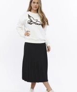 Kadife Kuş Desenli Şardonlu (Içi Polarlı) Ekru Regular Fit Bisiklet Yaka Kadın Sweatshirt