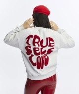 Kadife True Self Love Desenli Gri Melanj Yumuşak Dokulu Regular Fit Bisiklet Yaka Kadın Sweatshirt