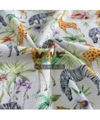 Hayvanlar Baskılı Örme Waffle Kumaş