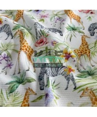 Hayvanlar Baskılı Örme Waffle Kumaş