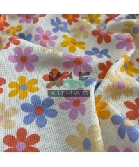 Çiçek Baskılı Örme Waffle Kumaş