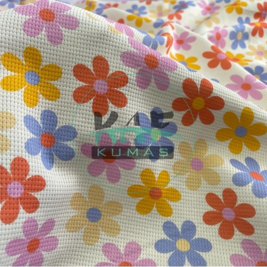 Çiçek Baskılı Örme Waffle Kumaş