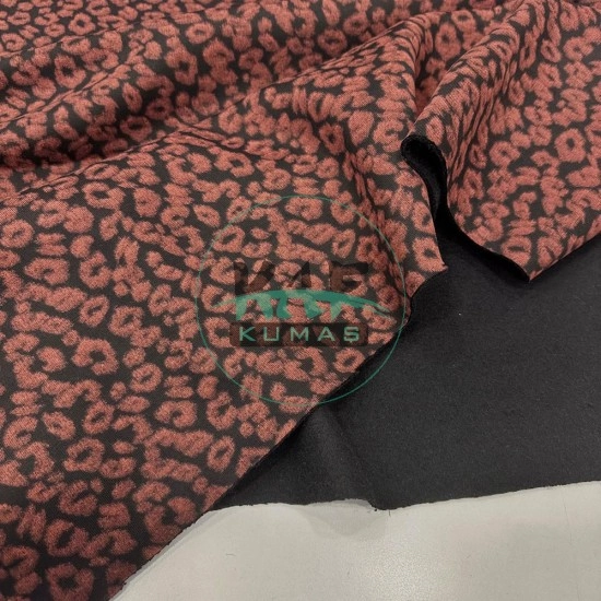 Baskılı 3 İplik Şardonlu Kumaş | Kızıl Leopar