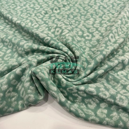 Baskıılı 3 İplik Diagonel Kumaş | Yeşil Leopar