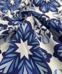 Viskon Dokuma Belmando Kumaş | Mavi Çiçek