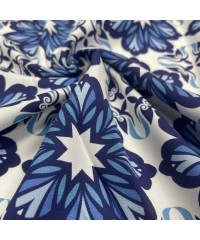 Viskon Dokuma Belmando Kumaş | Mavi Çiçek