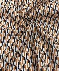 Viskon Dokuma Vual Kumaş | Turuncu Siyah Şekiller