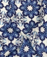 Viskon Dokuma Belmando Kumaş | Mavi Çiçek