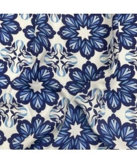 Viskon Dokuma Belmando Kumaş | Mavi Çiçek