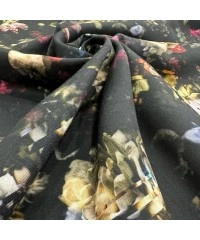 Viskon Dokuma Belmando Kumaş | Siyah Zemin Gül