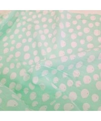 Baskılı Bambu Karışım Müslin Kumaş | Mint Zemin Beyaz Balonlar
