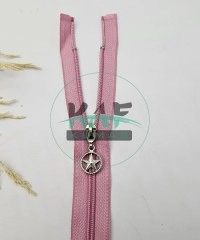 Gül Kurusu Renk Yıldız Elcikli Açık Uçlu Fermuar | Naylon Dişli Fermuar Uzunluk 75 cm