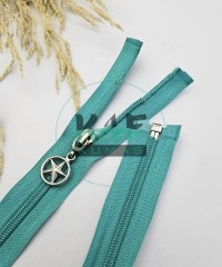 Turkuaz Renk Yıldız Elcikli Açık Uçlu Fermuar | Naylon Dişli Fermuar Uzunluk 70 cm