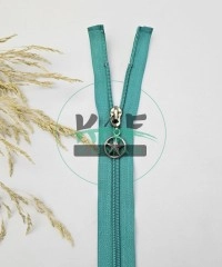 Turkuaz Renk Yıldız Elcikli Açık Uçlu Fermuar | Naylon Dişli Fermuar Uzunluk 70 cm