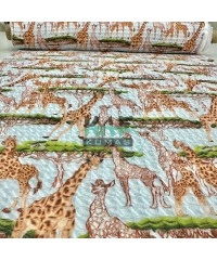 Baskılı Büyük Kareli Waffle Pike Kumaş | 100% Pamuk | Zürafalar