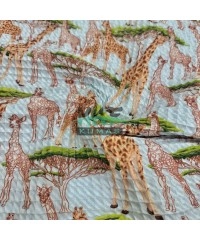 Baskılı Büyük Kareli Waffle Pike Kumaş | 100% Pamuk | Zürafalar