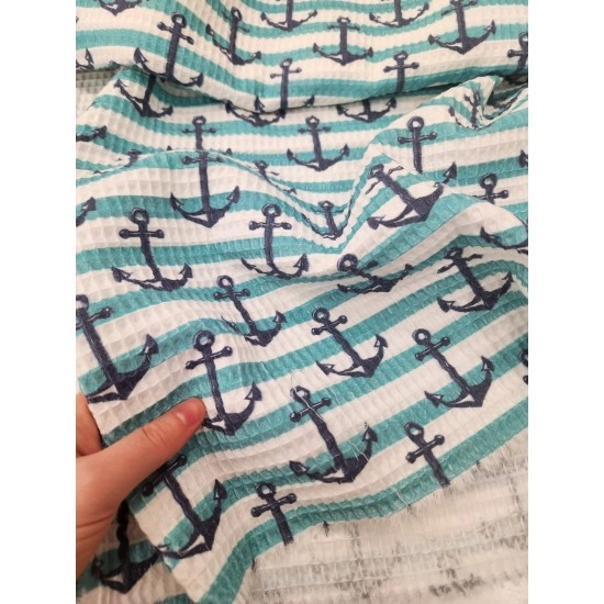 Baskılı Waffle Pike Kumaş | 100% Pamuk | Marin Desen