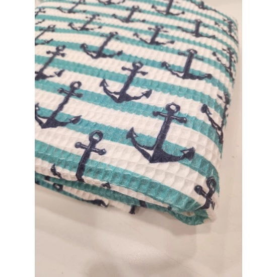 Baskılı Waffle Pike Kumaş | 100% Pamuk | Marin Desen