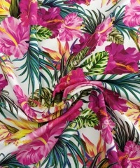 Tropikal Çiçek Desenli Süprem Parça Kumaş %95 Pamuk %5 Elastan