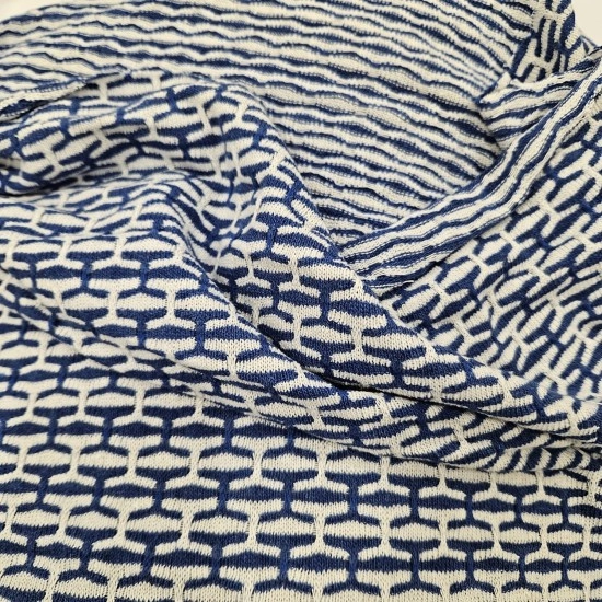 Zara Parça Kumaş | Mavi Beyaz Jakarlı Kumaş