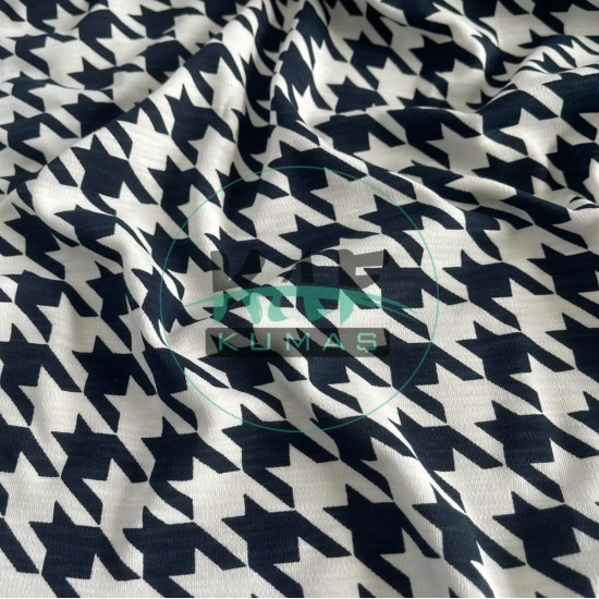 Baskılı %100 Pamuk İnterlok Kumaş |  Kazayağı Desen V-1