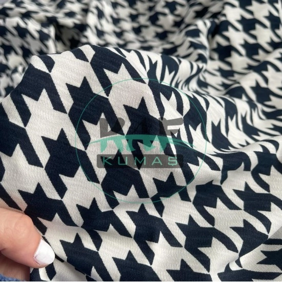 Baskılı %100 Pamuk İnterlok Kumaş |  Kazayağı Desen V-1