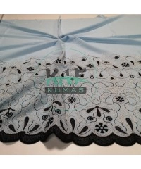 Brodeli (Nakışlı) Pamuk Vual Kumaş | Açık Mavi 17191_2