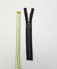 Siyah Metalik Dişli Yuvarlak Halka Fermuar | Mont-Çanta Fermuarı Uzunluk: 20 cm Siyah