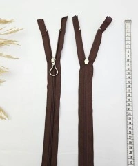 Yuvarlak Halka Fermuar | Mont-Çanta Fermuarı Uzunluk: 47 cm Kahverengi