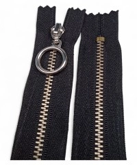 Metalik Dişli Yuvarlak Halka Fermuar | Mont-Çanta Fermuarı Uzunluk: 20 cm Siyah