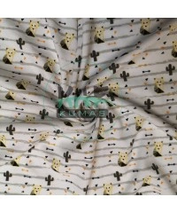 Baskılı Penye İnterlok Kumaş | Geometrik Sarı Tilki