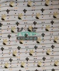 Baskılı Penye İnterlok Kumaş | Geometrik Sarı Tilki