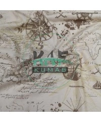 Baskılı %100 Pamuk İnterlok Kumaş | Penye Harita Desen