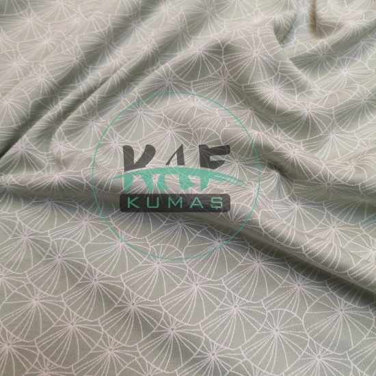 Baskılı %100 Pamuk İnterlok Kumaş | Penye Mint Zambak Yaprağı